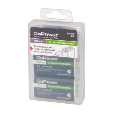 00-00031391 Аккумулятор бытовой Крона Li-ion 9В 500мАч Type-C, 2шт, GoPower