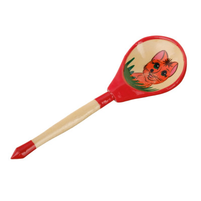 LHL6703 Деревянная ложка полубаская, роспись "Лисичка", Хохлома