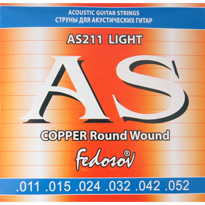 AS211 Copper Round Wound Комплект струн для акустической гитары, медь, 11-52, Fedosov