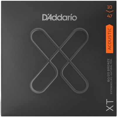 XTABR1047 XT Комплект струн для акустической гитары, бронза 80/20, 10-47, с покрытием, D'Addario