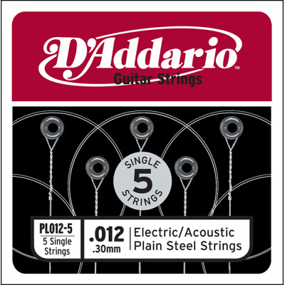 PL012-5 Plain Steel Отдельная стальная струна без обмотки 012, 5шт, D`Addario