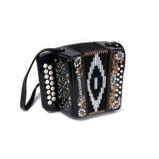 S20XL-C-BLACK Гармонь "Ромашка" 15х12-I, черная, палехская роспись, Шуйская гармонь