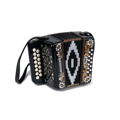 S20XL-C-BLACK Гармонь "Ромашка" 15х12-I, черная, палехская роспись, Шуйская гармонь