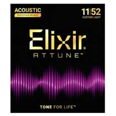 21027 Attune Комплект струн для акустической гитары, фосфорная бронза, с покрытием, 11-52, Elixir