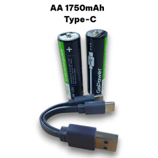 00-00031404 Аккумулятор бытовой AA Li-ion 1.5V 2650mWh Type-C, 2шт, GoPower