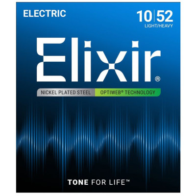 19077 Optiweb Комплект струн для электрогитары, никелированная сталь, Light/Heavy 10-52, Elixir
