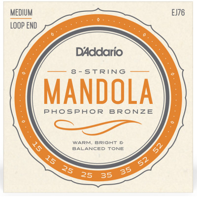 EJ76 Комплект струн для мандолы, фосфорная бронза, 15-52, D'Addario