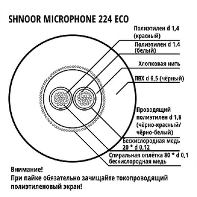 224BLK-ECO-100m Кабель микрофонный симметричный, 2x0.12мм, d6, 100м, SHNOOR