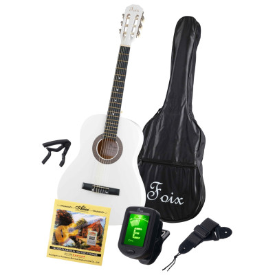 FCG-2036CAP-WH-3/4 Классическая гитара 3/4 с чехлом, ремнем, тюнером, белая, Foix