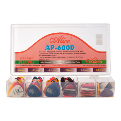 AP-600D Коробка медиаторов 600шт, 6 толщин, рисунок "Rock", Alice