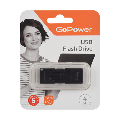 00-00025961 Slider Флеш-накопитель 4GB USB2.0, пластик, черный матовый, GoPower