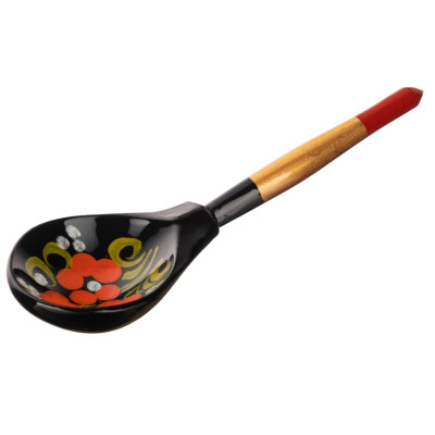 LHL6501 Деревянная ложка полубаская, роспись "Чернушка", Хохлома