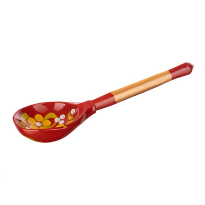 LHL6801 Ложка деревянная столовая, роспись "Краснушка", Хохлома